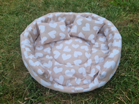 Brown White Hearts Rabbit Bowl with Two Cushion Pillows & Removable Pad for Bunnies for Improved Sleep Machine Washable Cozy Snuggle Bed