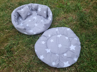 Grey White Stars Rabbit Bowl with Two Cushion Pillows & Removable Pad for Bunnies for Improved Sleep Machine Washable Cozy Snuggle Bed