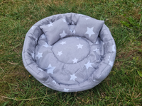 Grey White Stars Rabbit Bowl with Two Cushion Pillows & Removable Pad for Bunnies for Improved Sleep Machine Washable Cozy Snuggle Bed