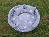 Grey White Stars Rabbit Bowl with Two Cushion Pillows & Removable Pad for Bunnies for Improved Sleep Machine Washable Cozy Snuggle Bed
