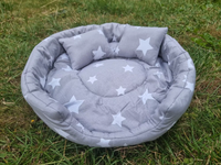 Grey White Stars Rabbit Bowl with Two Cushion Pillows & Removable Pad for Bunnies for Improved Sleep Machine Washable Cozy Snuggle Bed