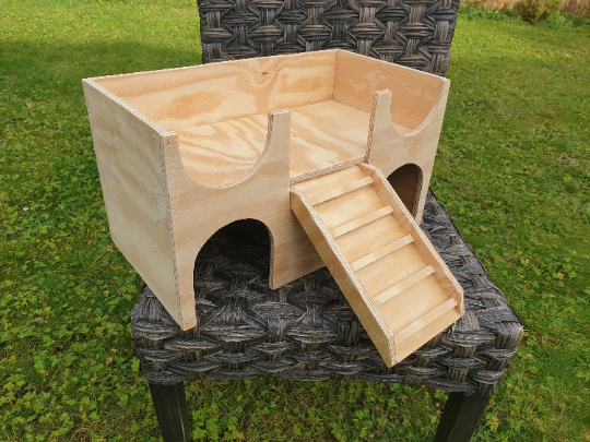Guinea Pig Castle House Shelter Hide Out two tiered hideaway manor exercise toy READY TO GO improved ladder with steps, custom sizes avail.