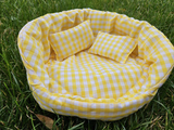 Checkered Yellow/White Design Opened Front Snuggle Cups for Guinea Pig Snuggle Bed Cuddle Cup with Two Cushion Pillows for Improved Sleep