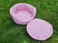 Checkered Pink Cuddle Bowls for Rabbits with Two Cushion Pillows and Pee Pad Cozy Comfy Snuggle Bed for Improved Sleep Machine Washable
