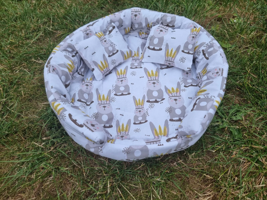 Grey Bunnies Rabbit Bowl with Two Cushion Pillows for Bunnies for Improved Sleep Machine Washable Cozy Comfortable Snuggle Bed
