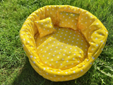 Yellow/White Polka Open Front Snuggle Cups for Guinea Pig Bed Cuddle Cup with Two Cushion Pillows for Improved Sleep Machine Washable Cozy