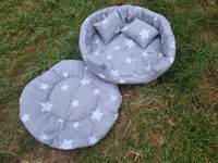 Grey White Stars Rabbit Bowl with Two Cushion Pillows & Removable Pad for Bunnies for Improved Sleep Machine Washable Cozy Snuggle Bed