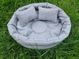 Guinea Pig Round Cup Bowl Grey White Stars Fleece Cozy Snuggle Cuddle Bowl Bed with removable pee pad, cushion pillows