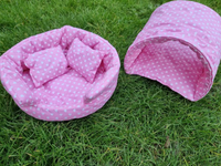 Pink/White Hearts Snuggle Cuddle Cup Bowl With Pad, Pillow & Tunnel Guinea Pig Hutch Indoor Bed