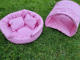 Pink/White Hearts Snuggle Cuddle Cup Bowl With Pad, Pillow & Tunnel Guinea Pig Hutch Indoor Bed