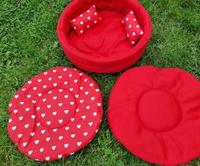 Red/White Hearts Cuddle Snuggle Cup Bowl with Pad, Tunnel & Pillows Rabbit Hutch Indoor Bed