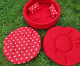 Red/White Hearts Snuggle Cuddle Cup Bowl With Pad, Pillow & Tunnel Guinea Pig Hutch Indoor Bed
