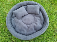 Dark Grey Fleece Round Cup Cuddle Bowl With Pad & Pillow Guinea Pig Hutch Indoor Bed