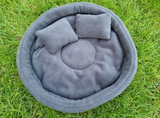 Dark Grey Fleece Round Cup Cuddle Bowl With Pad & Pillow Guinea Pig Hutch Indoor Bed
