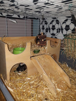 Meerschweinchen-Schloss, Unterschlupf, Versteck, zweistöckiges Versteck, Herrenhausmöbel, Bewegungsspielzeug mit verbesserter Leiter mit Stufen