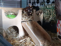 Meerschweinchen-Schloss, Unterschlupf, Versteck, zweistöckiges Versteck, Herrenhausmöbel, Bewegungsspielzeug mit verbesserter Leiter mit Stufen