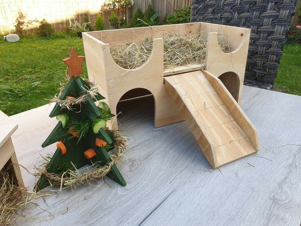 Mangeoire pour arbre de Noël à 2 niveaux, château, clapier pour cochon d'Inde