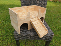 Meerschweinchen-Schloss, Unterschlupf, Versteck, zweistöckiges Versteck, Herrenhausmöbel, Bewegungsspielzeug mit verbesserter Leiter mit Stufen