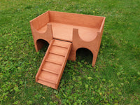 Meerschweinchen-Schloss, Unterschlupf, Versteck, zweistöckiges Versteck, Herrenhausmöbel, Bewegungsspielzeug mit verbesserter Leiter mit Stufen