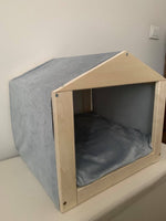 Cat Hut House Bed With Mattress, Removable Cushion, Stylish Cat and Small Dog House, Cat Cave - Soft Velvet Fabric, Custom Sizes Available