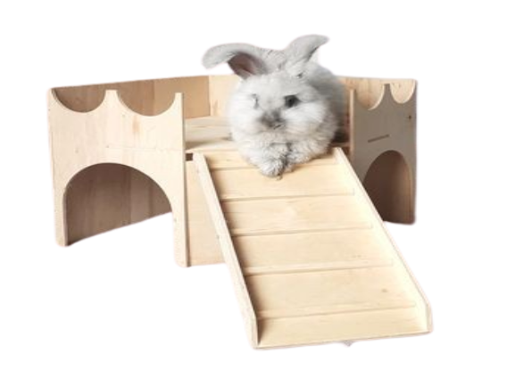 Deluxe Wooden Bunny Castle Playhouse For Rabbits & Small Pets - 2 Levels, Ramp, Tunnel, Easy Assembly